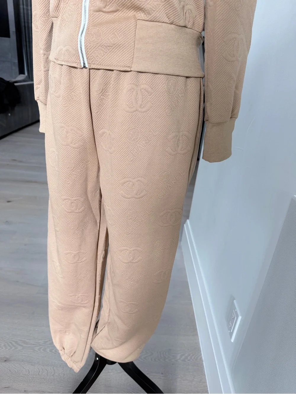 CHANEL Beige Lounge Set Tracksuit Two Piece Matching Set with pockets size S